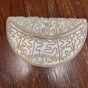 Vintage 50s Beaded Champagne Colored Hand Bag Clutch